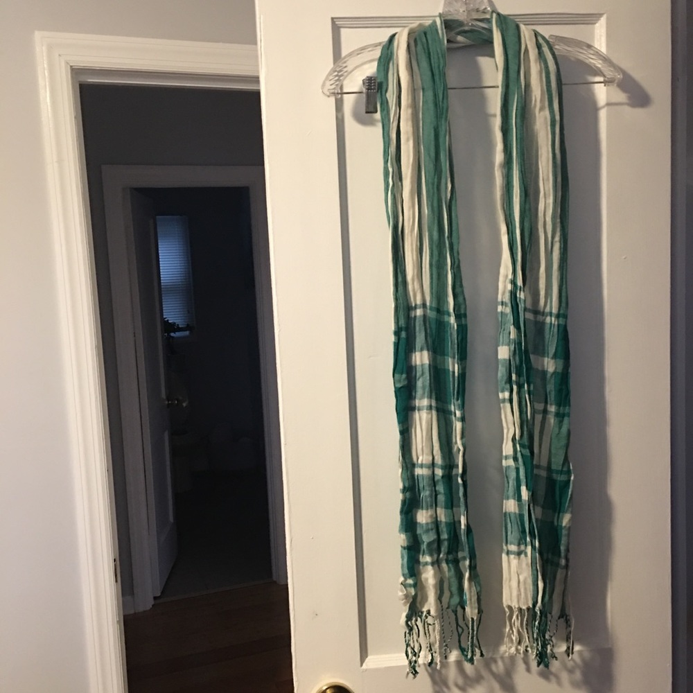 White and Green Plaid Scarf